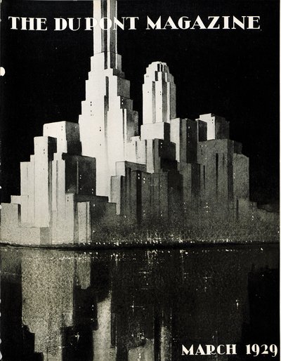 Skyskrapor, framsidan av DuPont Magazine, mars 1929 av American School