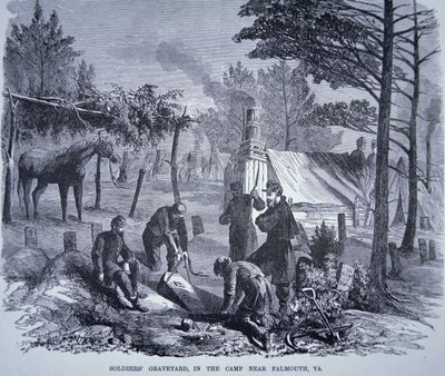 Soldaternas kyrkogård i lägret nära Falmouth, Virginia (litho) av American School