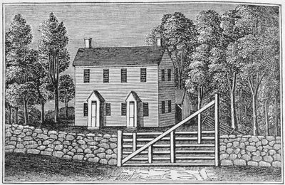 South View of the Friends Meeting House, Pomfret, från "Connecticut Historical Collections", av John Warner Barber, 1856 av American School