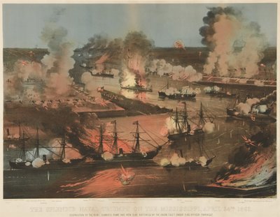 Splendid Naval Triumph of the Mississippi, pub. 1862 (lito i färg) av American School