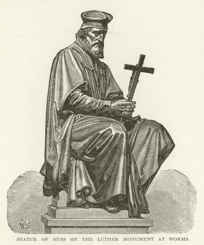 Staty av Huss på Luthermonumentet i Worms av American School