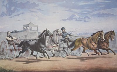 Stella och Alice Gray - Lantern and Whalebone, Passing the Stand (I deras stora match för i Double Harness över Union Course L.I. 5 juni 1855), pub. 1855, Currier & Ives av American School