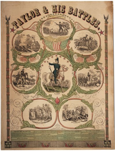 Taylor och hans strider, tryckt av Rufus Blanchard från Cincinnati och publicerat av Ensign & Thayer, New York, 1847 av American School