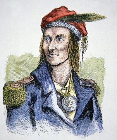 Tecumseh (1768-1813) (färgad gravyr) av American School