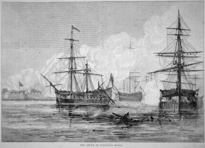 Attacken på Sullivans Island, 28 juni 1776 (litho) av American School