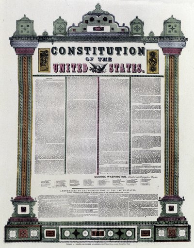 Amerikas förenta staters konstitution (amerikansk konstitution) undertecknad 1787, tillämpad 1789 av American School