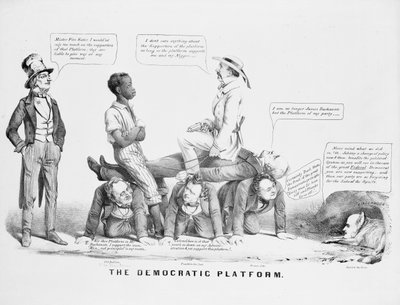 "The Democratic Platform" politisk tecknad film som kommenterar det demokratiska partiets ställning i slaveri, ca 1856 av American School