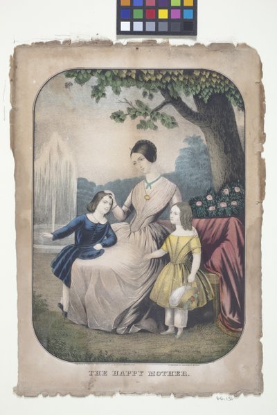 Den glada mamman (handfärgad litografi) av American School