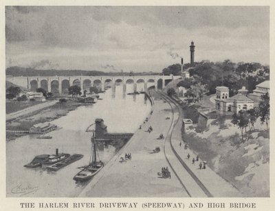 Harlem River Driveway (Speedway) och High Bridge (s/v foto) av American School