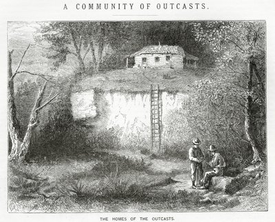 The Homes of the Outcasts, illustration till en långfilm, A Community of Outcasts, från Appletons Journal, 23 mars 1872 av American School