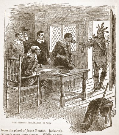 Indianernas krigsförklaring, från en bokpub. 1896 av American School