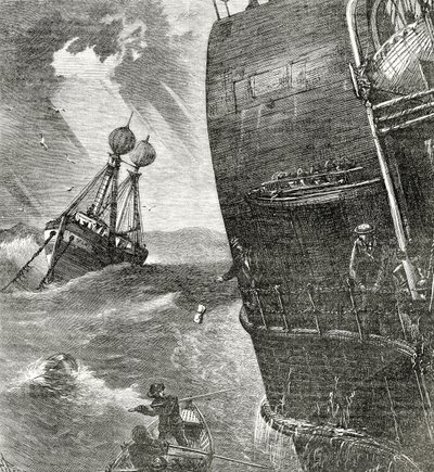 The Light-Ship and Incoming Steamer, frontispice illustration från Appletons Journal, 4 maj 1872 av American School