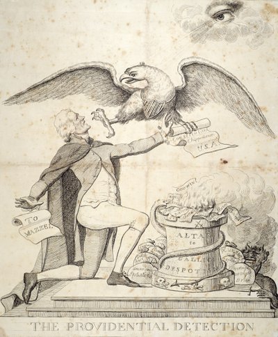 The Providential Detection, tecknad serie som visar Thomas Jefferson (1743-1826) som försöker förstöra konstitutionen av American School