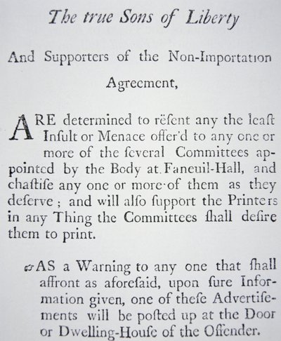 "Sons of Liberty", en hemlig rörelse som grundades 1765 i opposition mot brittiska skatter (litho) av American School