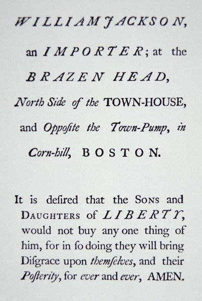 "Sons of Liberty", en hemlig rörelse som grundades 1765 i opposition mot brittiska skatter (litho) av American School