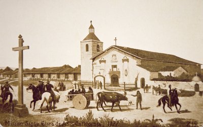 The Spanish Mission, Santa Clara de Asis, Kalifornien 1777 (litho) av American School