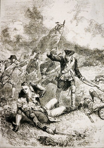 Major John Pitcairns död från de brittiska marinsoldaterna i slaget vid Bunker Hill av American School