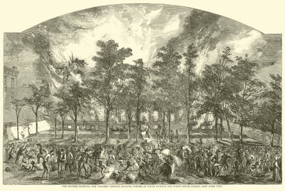 Upprorsmakarna som brände Coloured Orphan Asylum, hörnet av Fifth Avenue och Forty-Sixth Street, New York City, juli 1863 av American School