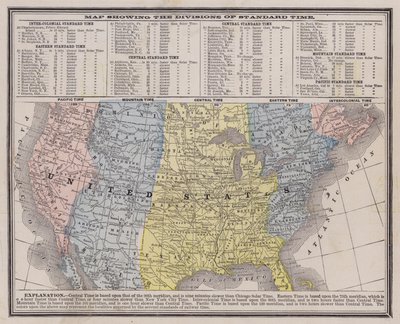 Tidszoner i USA (färgad gravyr) av American School