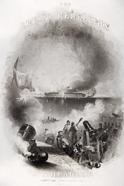 Titelsidesillustration av attacken på Fort Sumter 1861, från "The Great Rebellion" av J.T. Headley, publicerad 1866 av American School