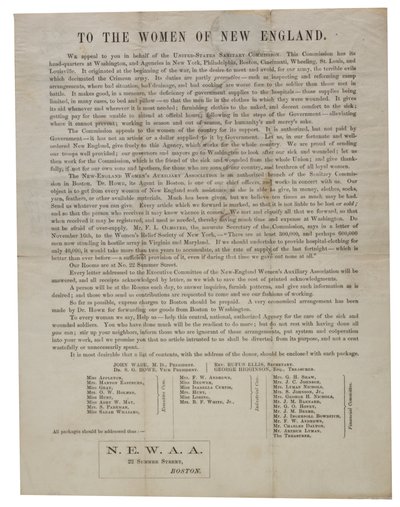 Till kvinnorna i New England (cirkulärbrev), c.1862-1865 av American School