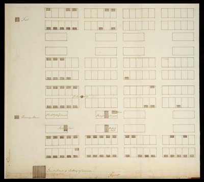 Town Plan of Savannah, c.1733 (penna och bläck på papper) av American School