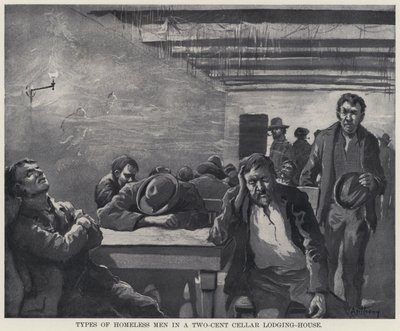 Typer av hemlösa män i ett tvåcents källarboende (litho) av American School
