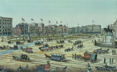 Union Square och Fourteenth Street till Seventeenth Street, från en serie med 48 Views of New York and Environs, pub. av Charles Magnus av American School