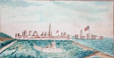 Vera Cruz, slott och kyrkogård (akvarell på papper) av American School