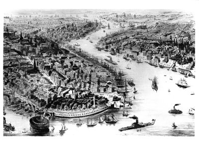 Utsikt över Manhattan och East River Bay av American School