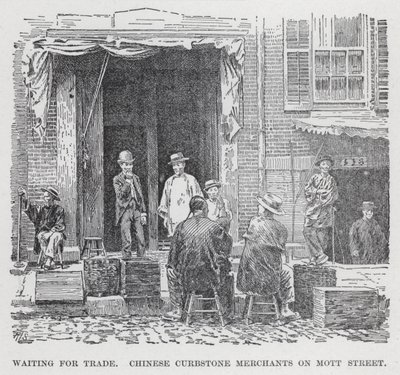 Väntar på handel, kinesiska kantstenshandlare på Mott Street (litho) av American School