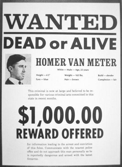 Efterlyst affisch för Homer van Meter (tidningspapper) av American School