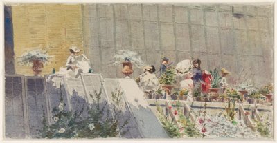 Besökare på en blomsterplantskola av Amero Cagnoni