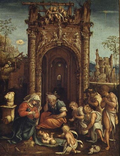 Adoration of the Shepherds, ca 1530 (olja på panel) av Amico Aspertini