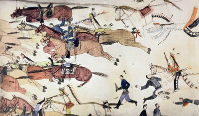 Slaget vid Little Bighorn, Montana, USA, 25-26 juni 1876 c1900 av Amos Bad Heart Buffalo