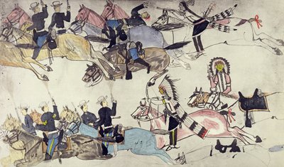 Retreat av major Marcus Renos kommando (bläck på papper) av Amos Bad Heart Buffalo