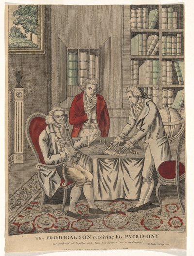 Den förlorade sonen tar emot sitt arv (han samlade alla och tog sin resa in i ett långt land - St. Lukas 15 kap 13v) av Amos Doolittle