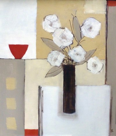 Röd skål, vita blommor av Ana Bianchi