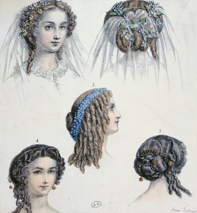 Frisyr av en brud och andra, ca 1853 av Anais Toudouze