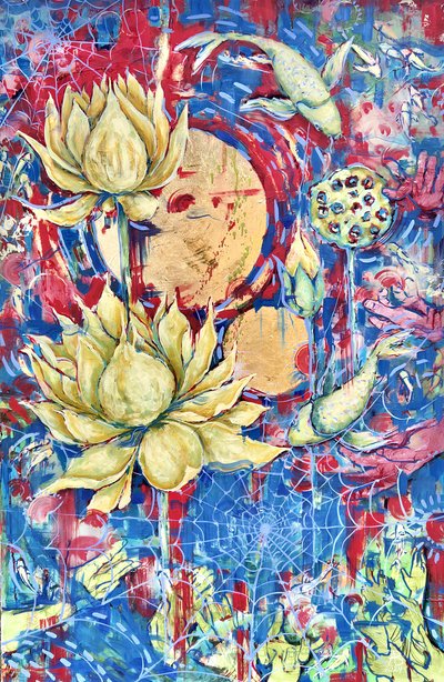 Golden Lotus Koi Harmony av Anda Bieza
