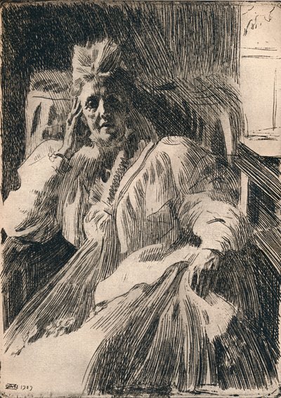 En etsning av änkedrottningen av Sverige, c1909 av Anders Leonard Zorn