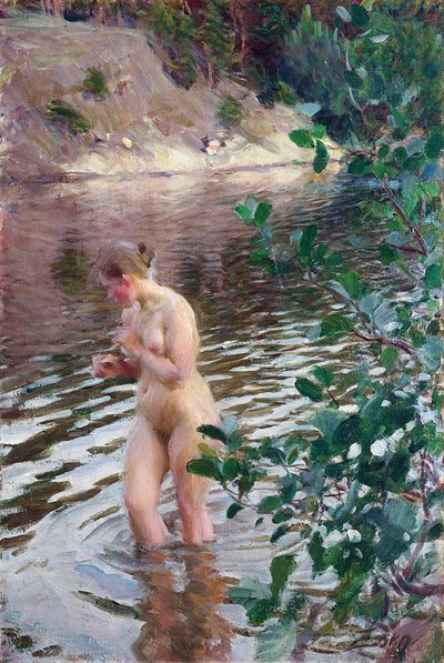 Den kalla strömmen par Zorn, Anders Leonard (1860-1920). Olja på duk, storlek: 98x66 av Anders Leonard Zorn