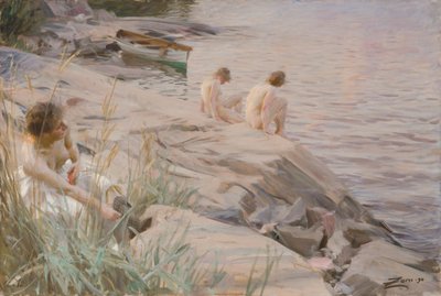 Flickor som badar utomhus av Anders Zorn