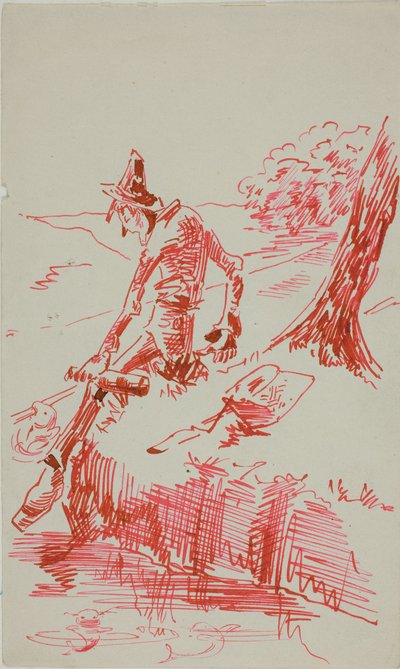 Man som fiskar och håller i en flaska av Anders Zorn