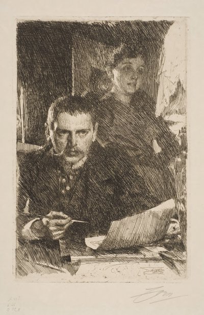 Självporträtt med hustrun Emma av Anders Zorn