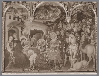 Fotoreproduktion av målningen Adoration of the Magi av Gentile da Fabriano Firenze, Adorazione dei Magi (Gentile da Fabriano) Gall. Antica e Mod. (titel på objekt) av Anderson (firma)