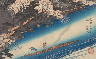 Cherry Blossoms at Arashiyama, från serien Famous Places of Kyoto, ca. 1834., ca. 1834. av Ando Hiroshige