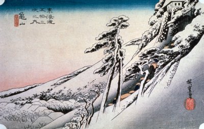 Klart väder efter snö vid Kameyama, från 53 stationer i Tokaido, 1832 av Ando Hiroshige