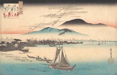 Gäss flyger ner till Katada. av Ando Hiroshige