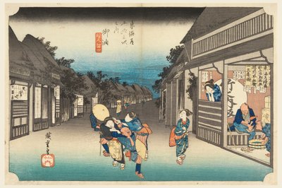 Goyu, kvinnor som kvarhåller resenärer, på de femtiotre stationerna på Tokaido Road (Tokaido Gojusan Tsugi-no Uchi) av Ando Hiroshige